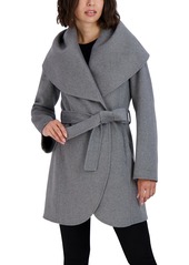 Tahari Women's Marilyn Lightweight Double Face Wool Wrap Coat with Oversized Collar