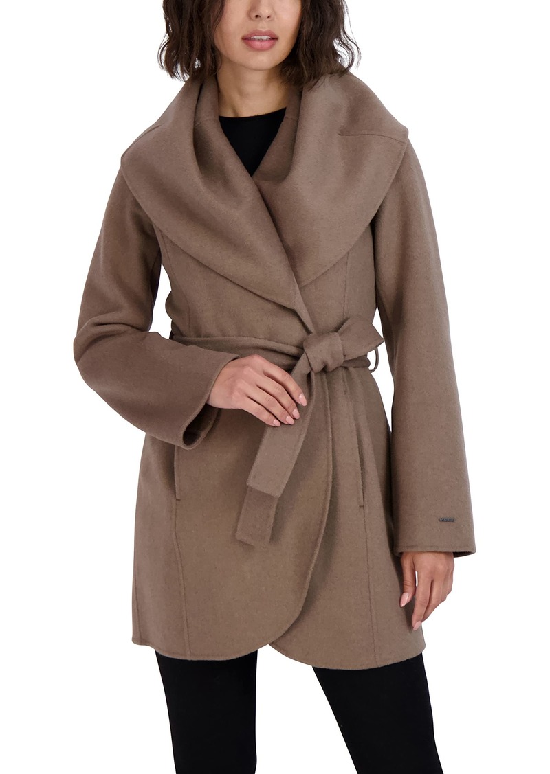 Tahari Women's Double Face Wool Blend Wrap Coat with Oversized Collar