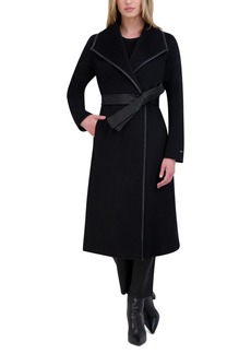 Tahari Womens Wool Blend Belted Wrap Coat - Black