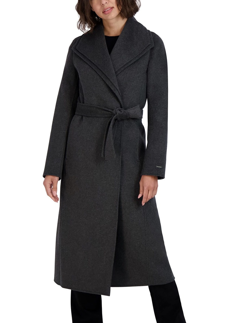 Tahari Womens Maxi Double Face Wool Blend Wrap Coat Jacket   US