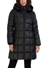 Tahari Women's Maxi Midweight Puffer Jacket Zipper Front Detachable Hood Storm Cuff 36" Coat