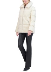 Tahari Women's Mixed-Media Stand-Collar Puffer Coat - Cream