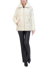 Tahari Women's Mixed-Media Stand-Collar Puffer Coat - Cream