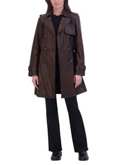 Tahari Women's Natalie Belted Leather Trench Coat - Chocolate