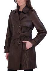 Tahari Women's Natalie Belted Leather Trench Coat - Chocolate