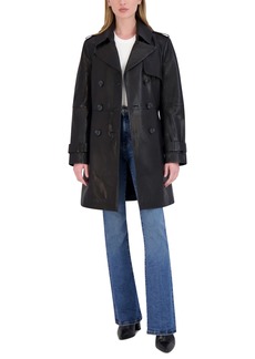 Tahari Women's Natalie Belted Leather Trench Coat - Black