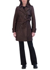 Tahari Women's Natalie Belted Leather Trench Coat - Chocolate