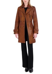 Tahari Women's Natalie Belted Leather Trench Coat - Chocolate