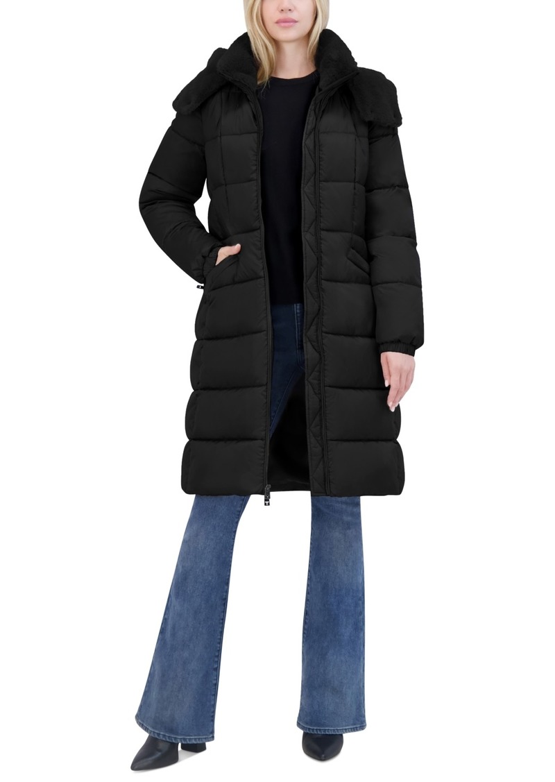 Tahari Women's Shine Faux-Fur-Trim Hooded Puffer Coat - Noir