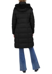 Tahari Women's Shine Faux-Fur-Trim Hooded Puffer Coat - Noir