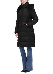 Tahari Women's Shine Faux-Fur-Trim Hooded Puffer Coat - Noir