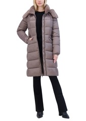 Tahari Women's Shine Faux-Fur-Trim Hooded Puffer Coat - Noir