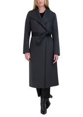 Tahari Womens Wool Blend Belted Wrap Coat - Black