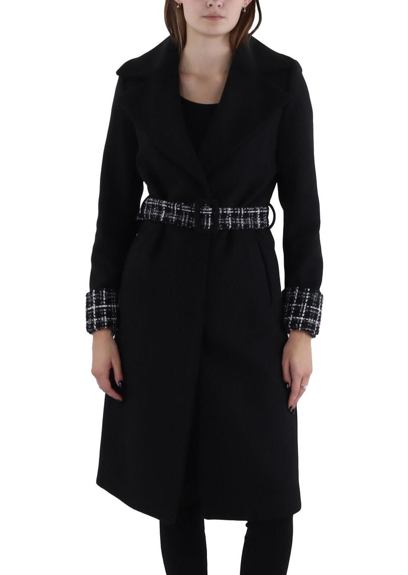 Tahari Tia Womens Wool Blend Belted Trench Coat