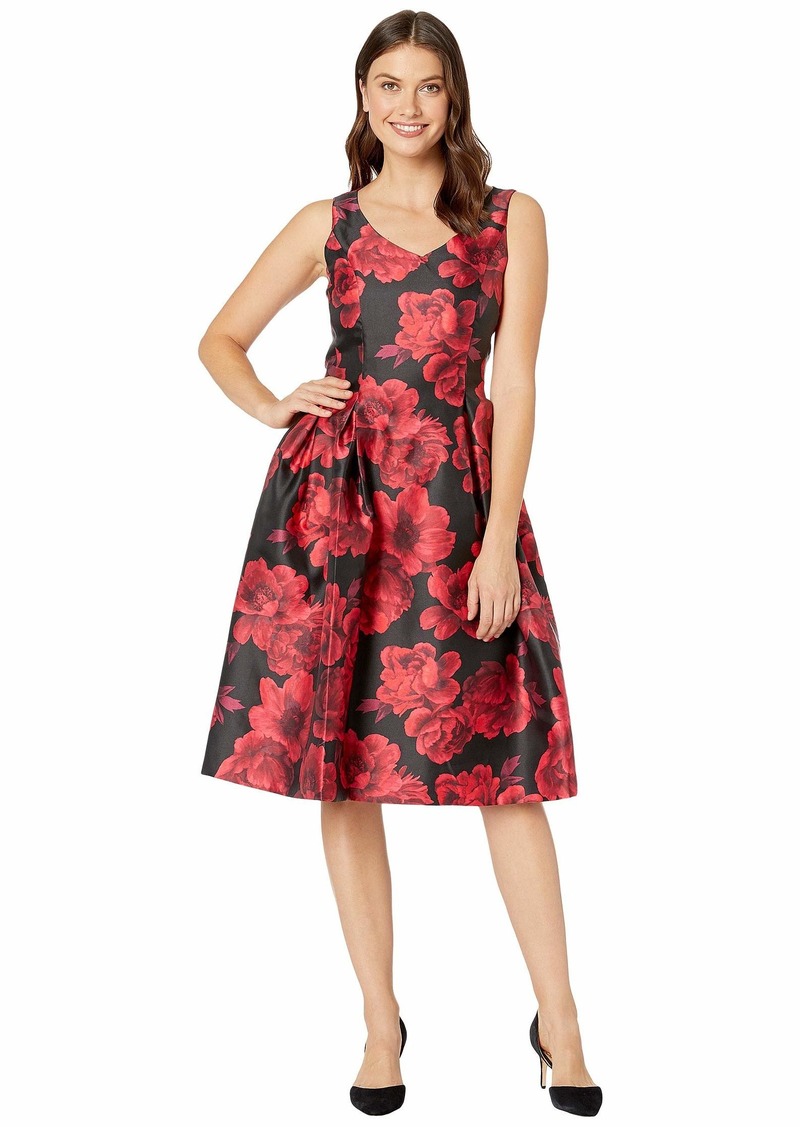 Tahari V-Neck Printed Jacquard Party Dress | Dresses