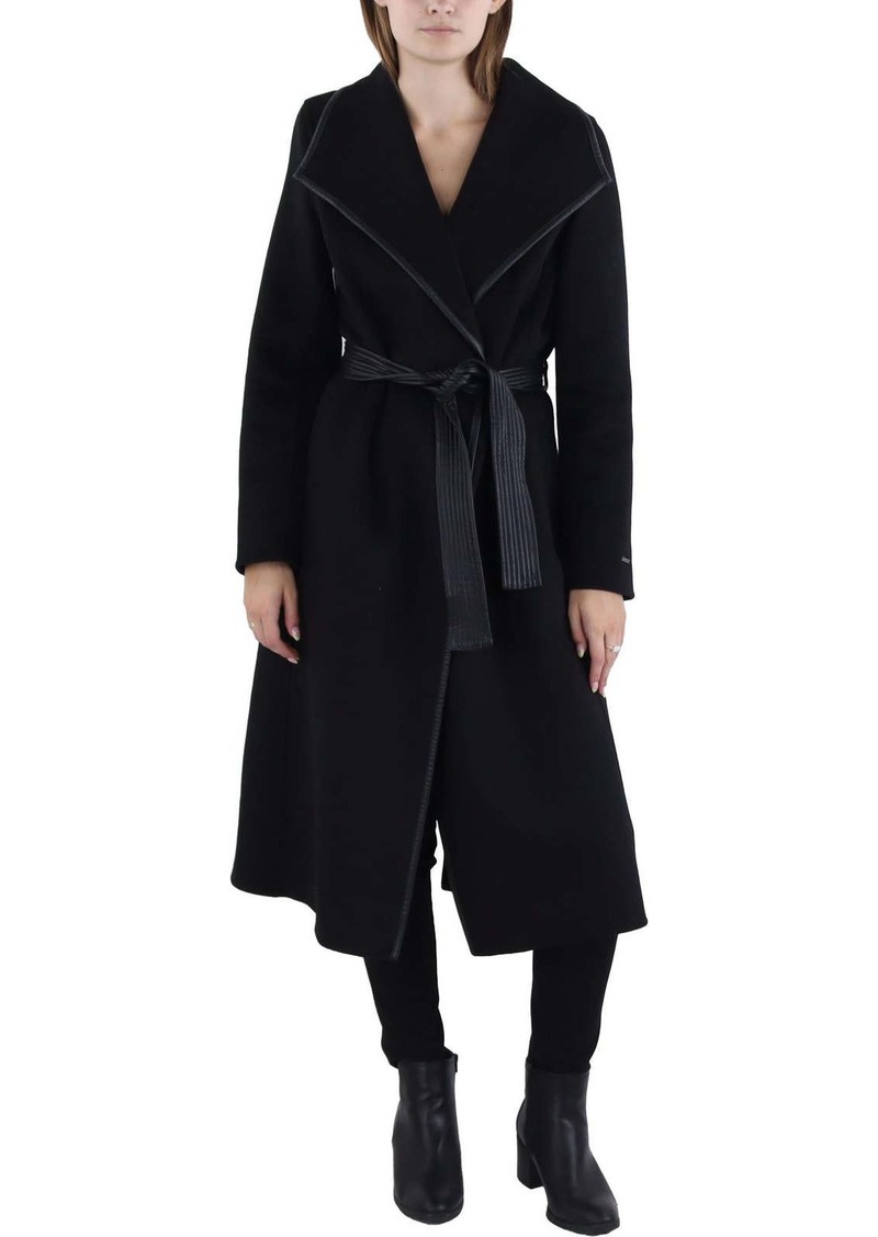 Tahari Womens Faux Trim Midi Wool Coat