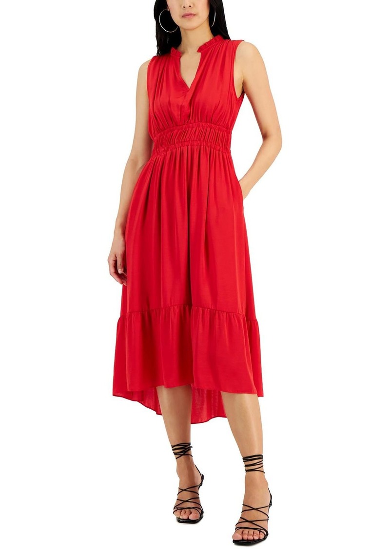 Tahari Womens Gathered Midi Midi Dress