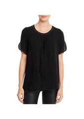 Tahari Womens Keyhole Embellished Blouse