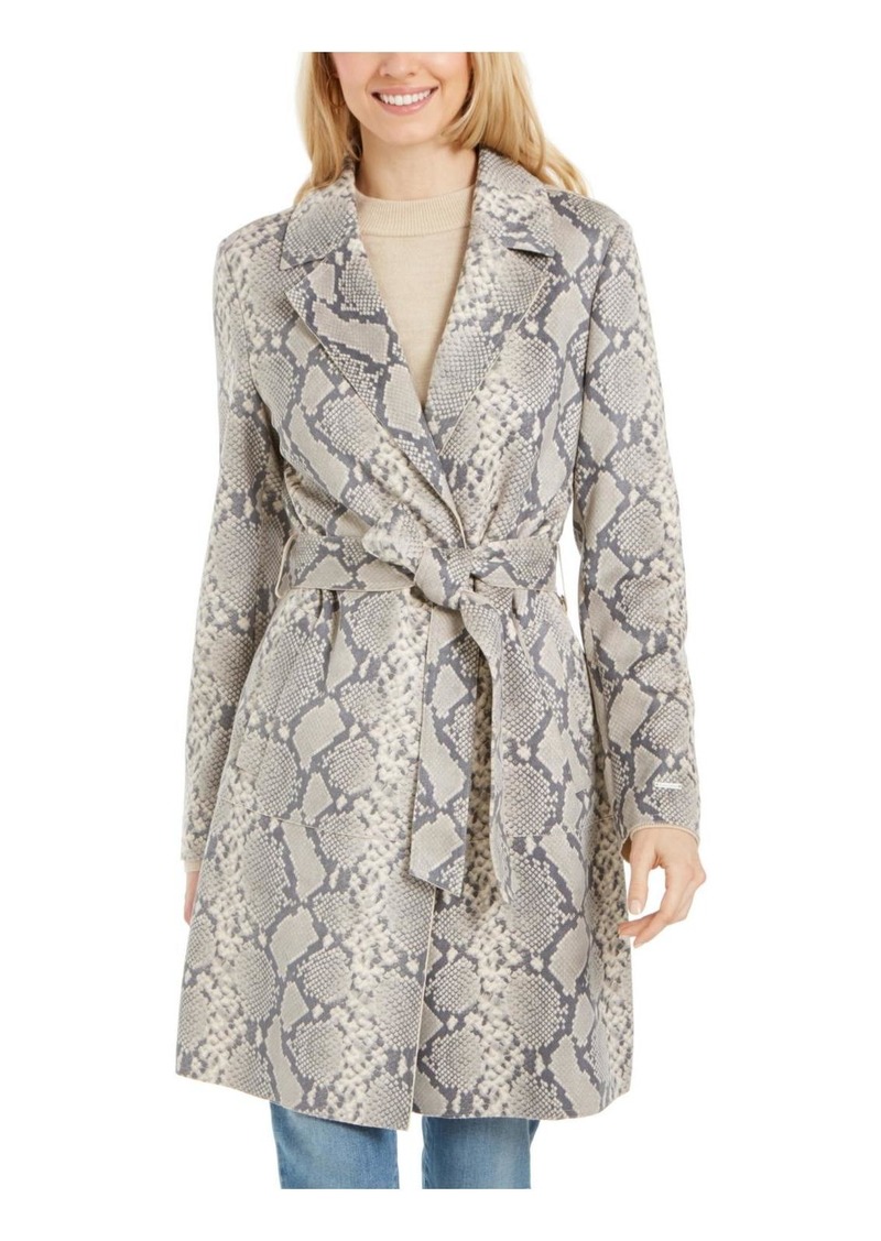 Tahari Womens Snake Print Long Trench Coat