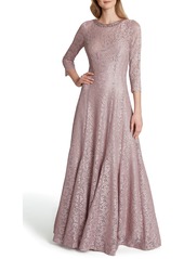 TAHARI Beaded Neck Stretch Lace Trumpet Gown in Mauve at Nordstrom