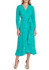 TAHARI Chiffon Clip Long Sleeve Faux Wrap Maxi Dress in Dynasty Green at Nordstrom