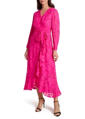 Women's Tahari Chiffon Clip Long Sleeve Faux Wrap Maxi Dress