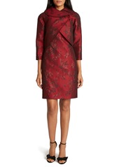 Tahari Sheath Dress & Cropped Jacket in Red Tonal Floral Jacq at Nordstrom