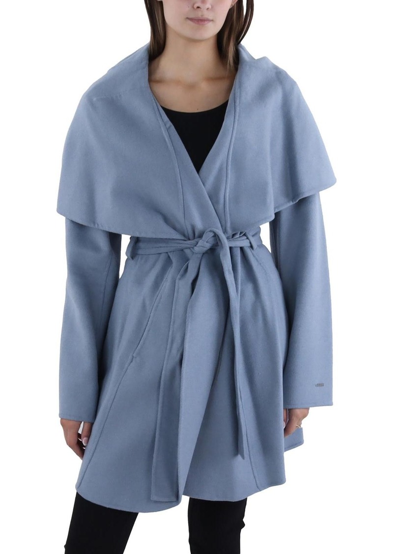 Tahari Womens Wool Blend Belted Wrap Coat