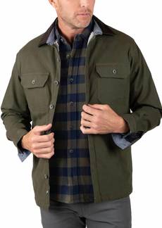 Tailor Vintage Canvas Shirt Jacket With Sherpa Lining In Green