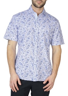 TailorByrd Blue Floral Paisley Knit Short Sleeve Getaway Shirt