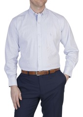TailorByrd Blue Mini Stripe Cotton Stretch Long Sleeve Shirt