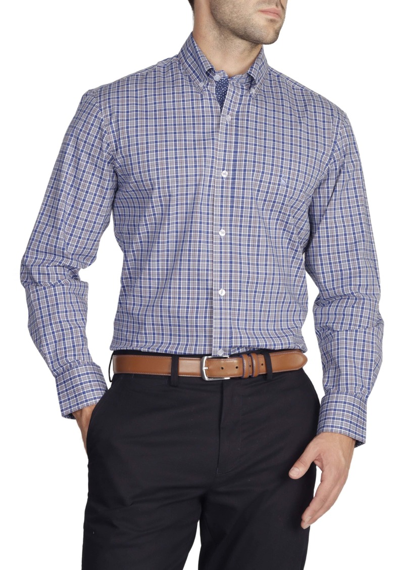 TailorByrd Grey Check Cotton Stretch Long Sleeve Shirt
