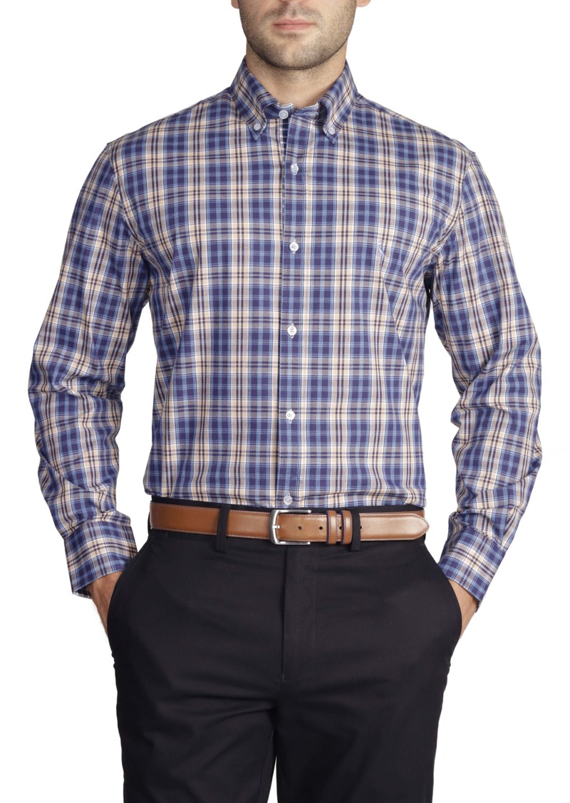 TailorByrd Khaki Check Cotton Stretch Long Sleeve Shirt