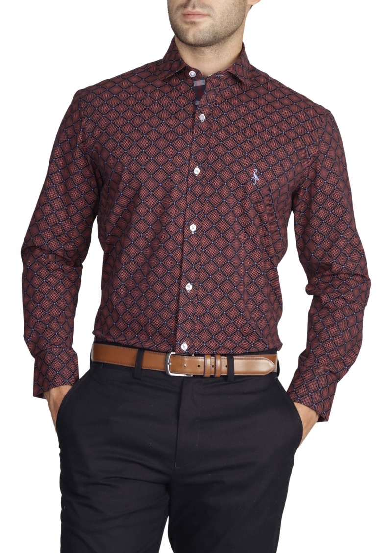 TailorByrd Navy Dotted Geo Cotton Stretch Long Sleeve Shirt