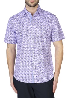 TailorByrd Purple Retro Floral Knit Short Sleeve Getaway Shirt