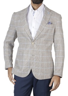 TailorByrd Classic Fit Yarn Dyed Windowpane Linen-Blend Sport Coat in Tan at Nordstrom Rack