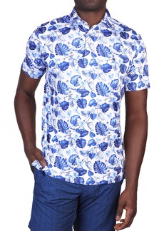 TailorByrd Floral Leaves Performance Polo in Blue at Nordstrom Rack