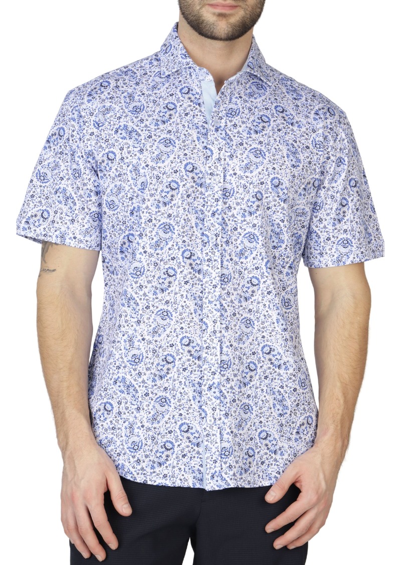 TailorByrd Floral Paisley Short Sleeve Shirt in Delft Blue at Nordstrom Rack