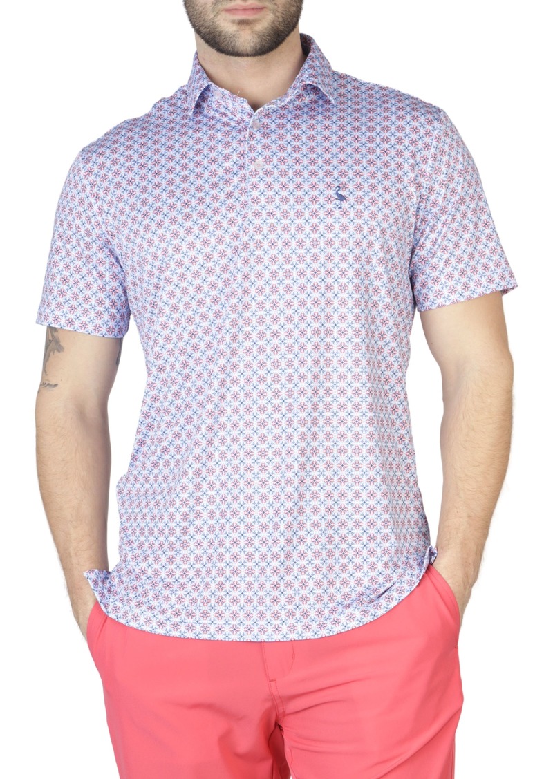 TailorByrd Geo Floral Print Performance Polo in Flamingo Pink at Nordstrom Rack