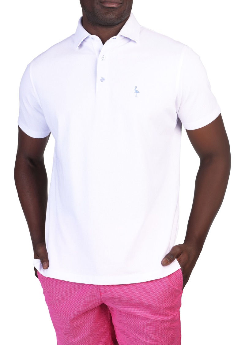TailorByrd Gingham Trim Piqué Polo in White Dove at Nordstrom Rack