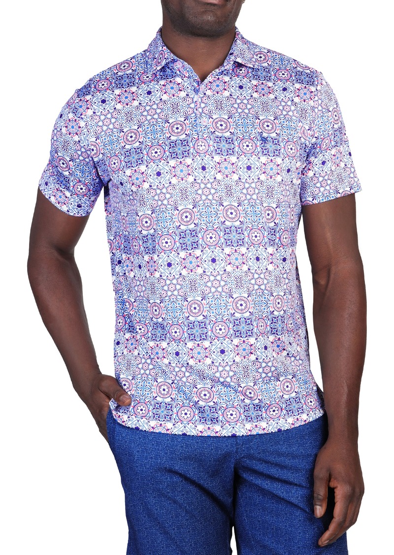 TailorByrd Medallion Print Performance Polo in Blue/White Dove at Nordstrom Rack