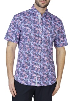 Tailorbyrd Men's Tropical Leaves Knit Short Sleeve Shirt - Navy