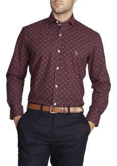 TailorByrd Regular Fit Geometric Stretch Cotton Button-Up Shirt in Burgundy/navy at Nordstrom Rack