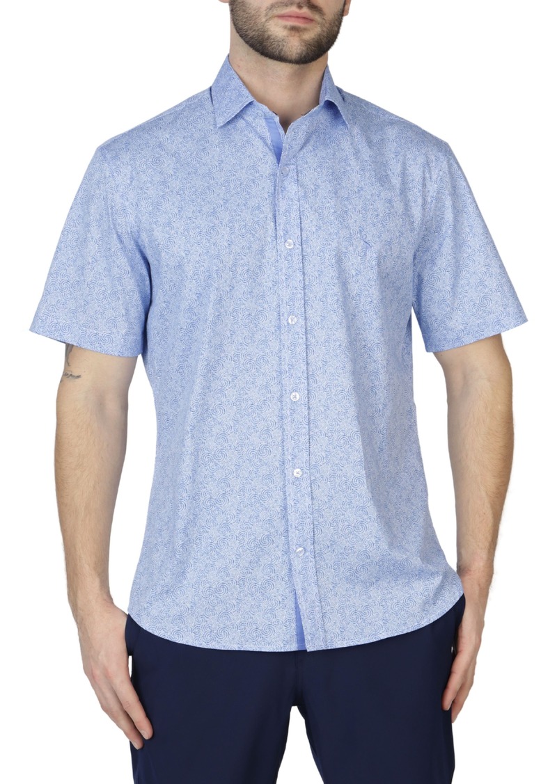 TailorByrd Swirl Print Cotton Poplin Short Sleeve Button-Up Shirt in Blue Byrd at Nordstrom Rack