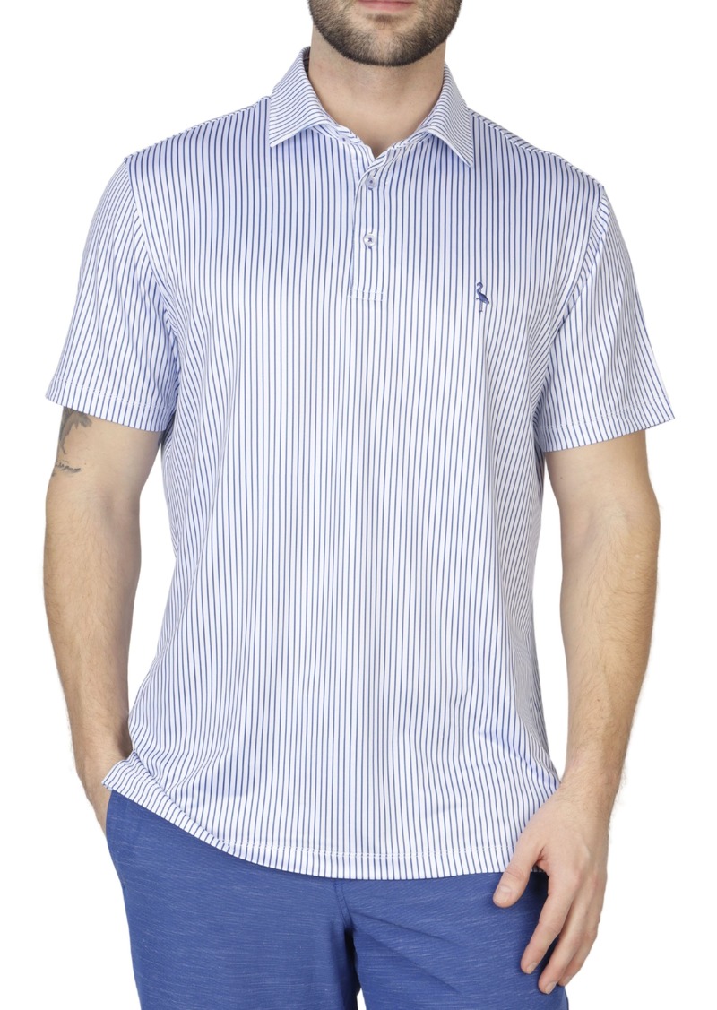 TailorByrd Vintage Stripe Print Performance Polo in White/Admiral Blue at Nordstrom Rack