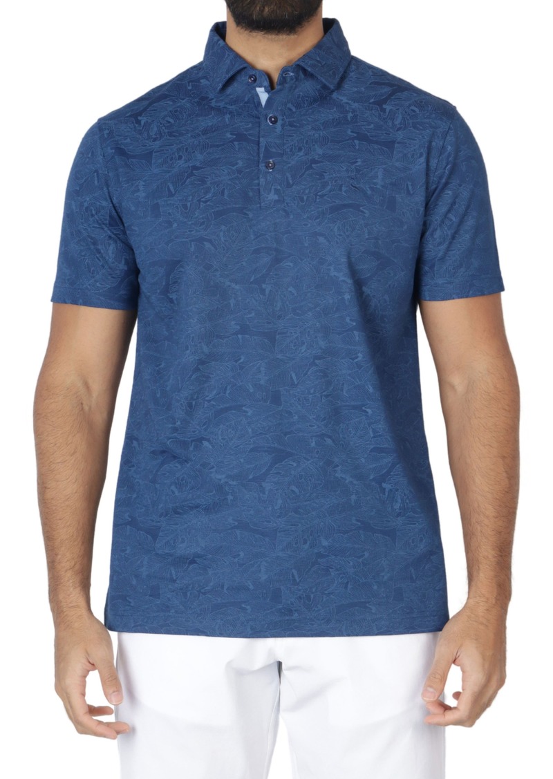 TailorByrd Tonal Floral Print Micro Piqué Polo in Navy at Nordstrom Rack