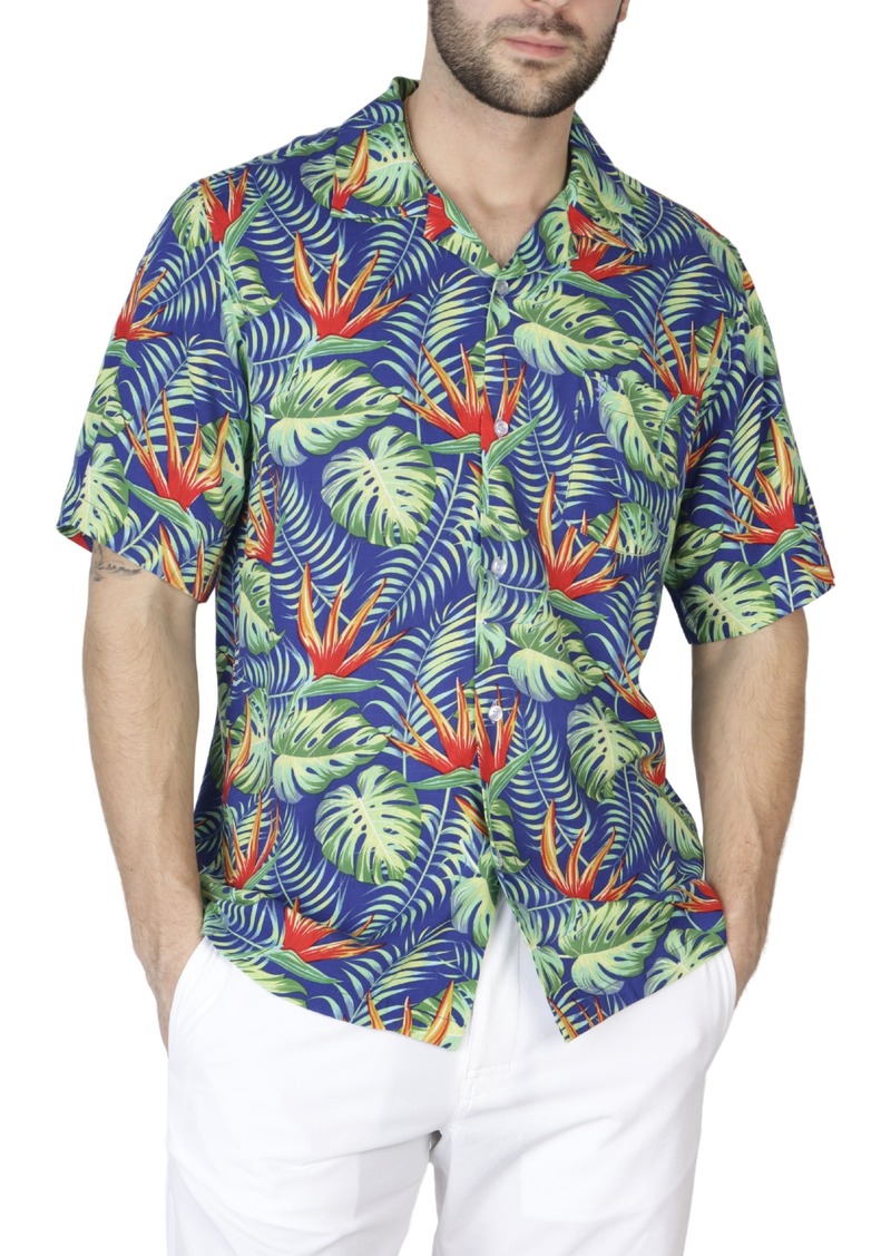TailorByrd Tropical Floral Camp Shirt in Admiral Blue at Nordstrom Rack