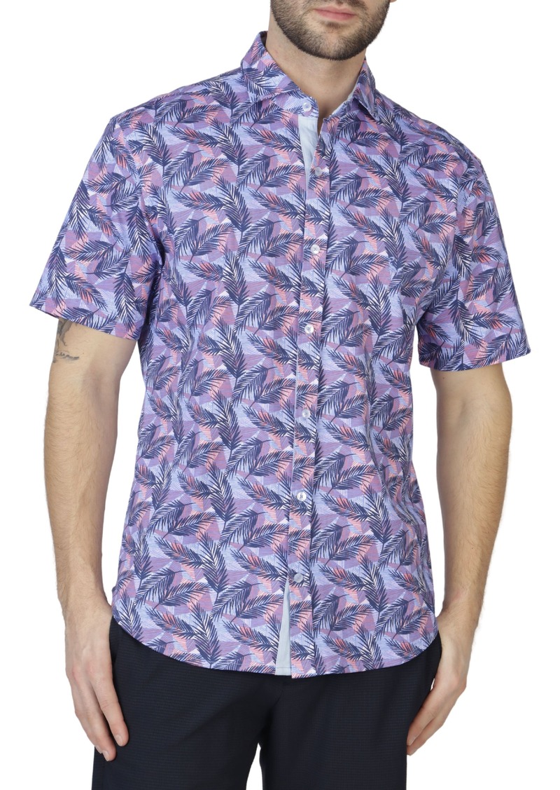 TailorByrd Tropical Leaves Knit Short Sleeve Shirt in Navy at Nordstrom Rack