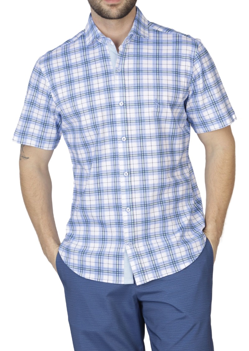 TailorByrd Windowpane Knit Short Sleeve Shirt in Blue Byrd at Nordstrom Rack