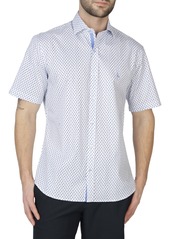 TailorByrd White Geo Floral Cotton Stretch Short Sleeve Shirt